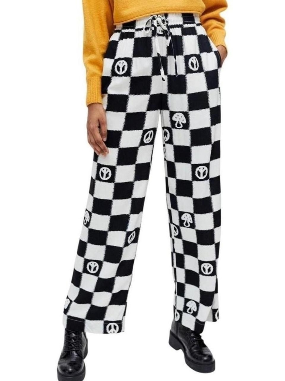 Urban Outfitters Black & White Checkerboard Wide-Leg Knit Pants
